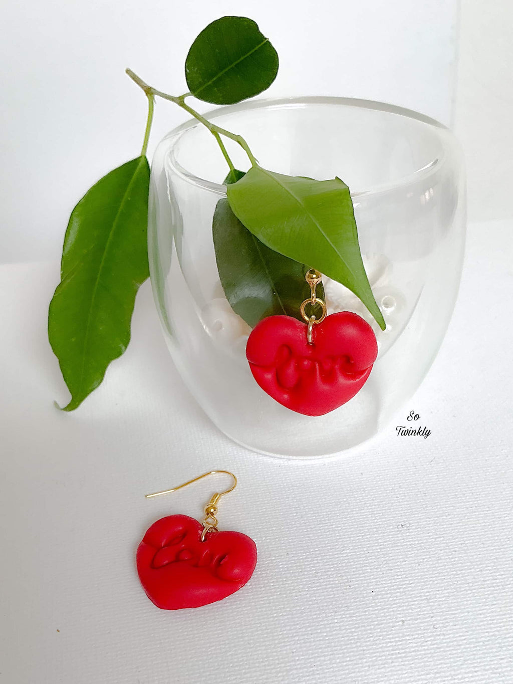 Handcrafted polymer clay earrings with romantic design on hypoallergenic alloy hooks
